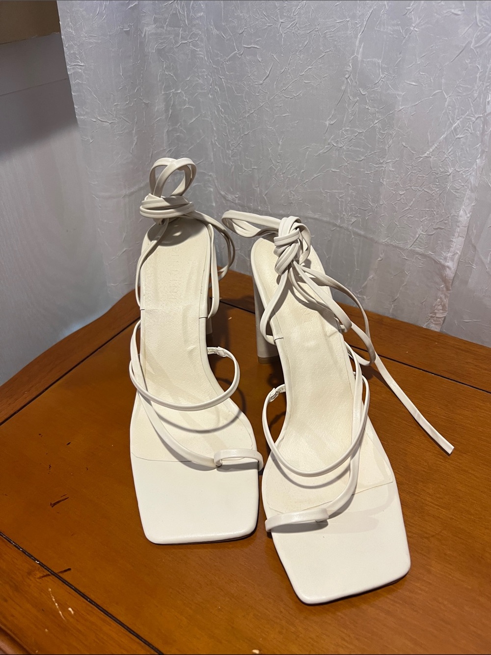 Charles & Keith White Lace-Up Square Toe Heeled Sandals
